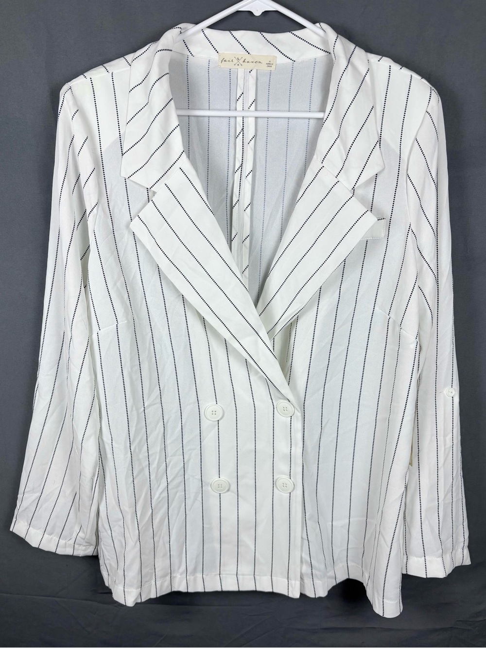 Women's White Pinstripe Double-Breasted Blazer